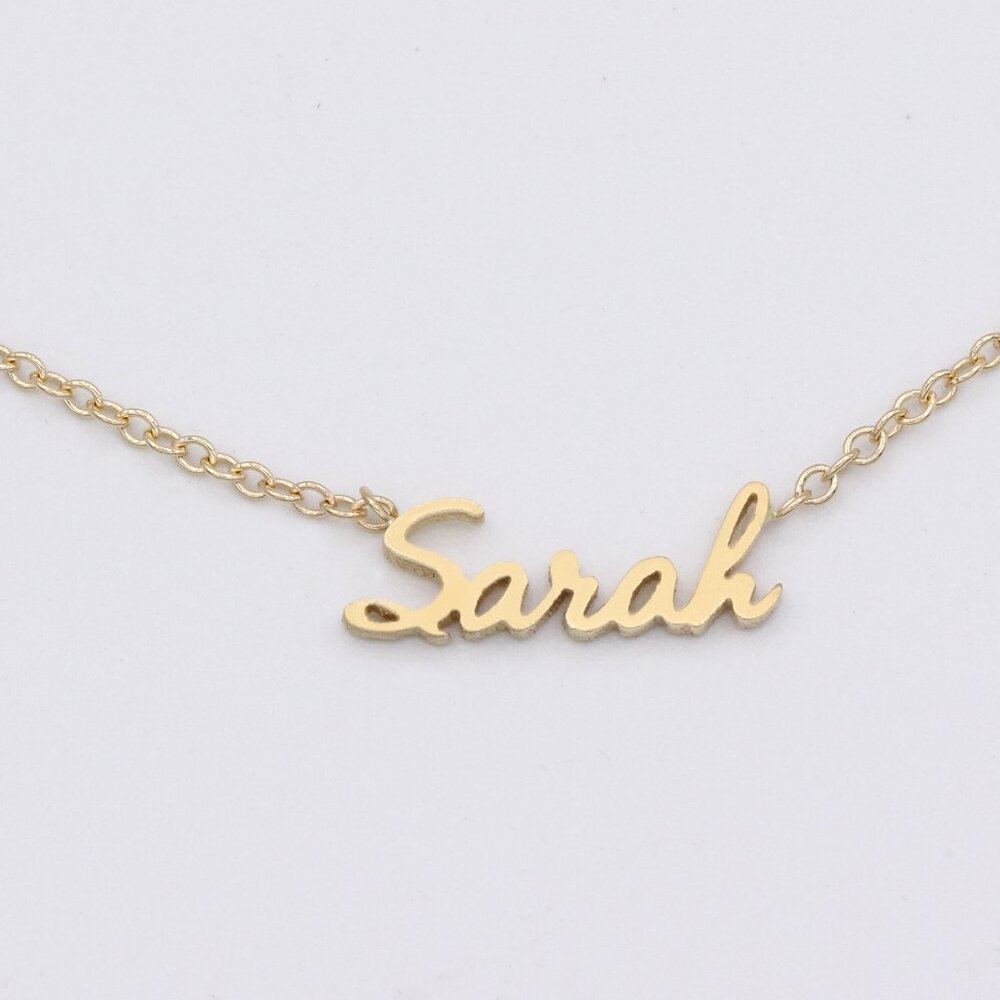 14k Sarah Gold Name Necklace Real Yellow Gold Mat